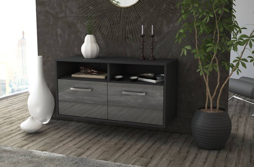 Stil Zeit Möbel Lowboard Columbus, Grau, hängend mit Griffen (92x49x35cm) Tiefpreis