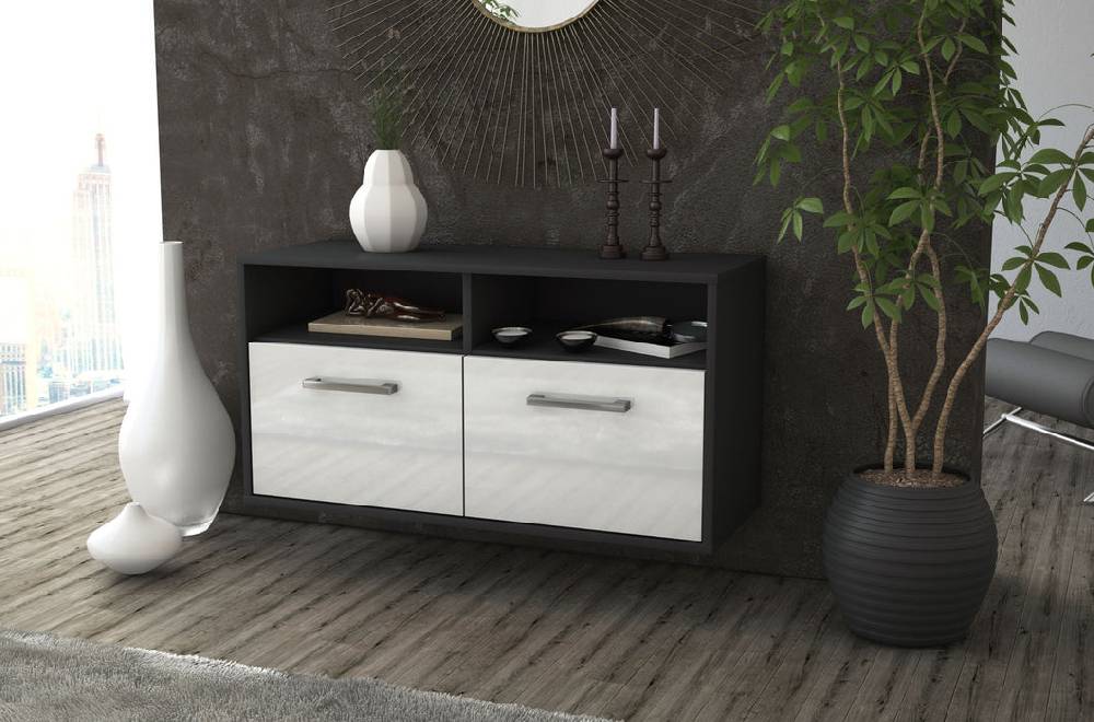 Stil Zeit Möbel Lowboard Columbus, Weiß, hängend mit Griffen (92x49x35cm) Wochenangebot