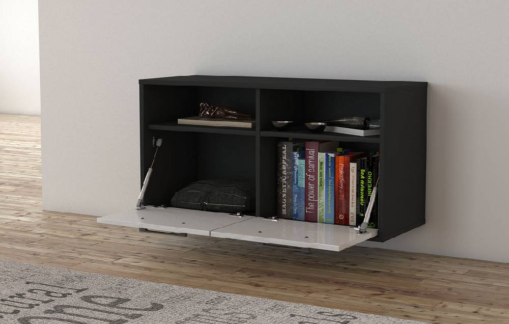 Stil Zeit Möbel Lowboard Columbus, Schwarz, hängend mit Griffen (92x49x35cm) Kostenlose Rückgabe