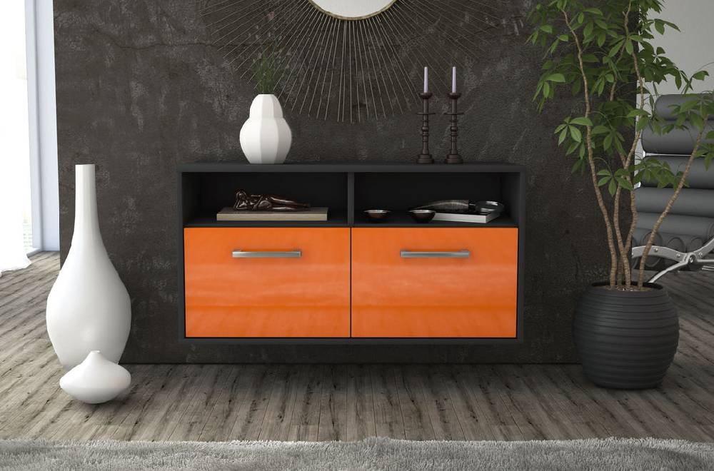 Stil Zeit Möbel Lowboard Columbus, Orange, hängend mit Griffen (92x49x35cm) Begrenzte Freigabe