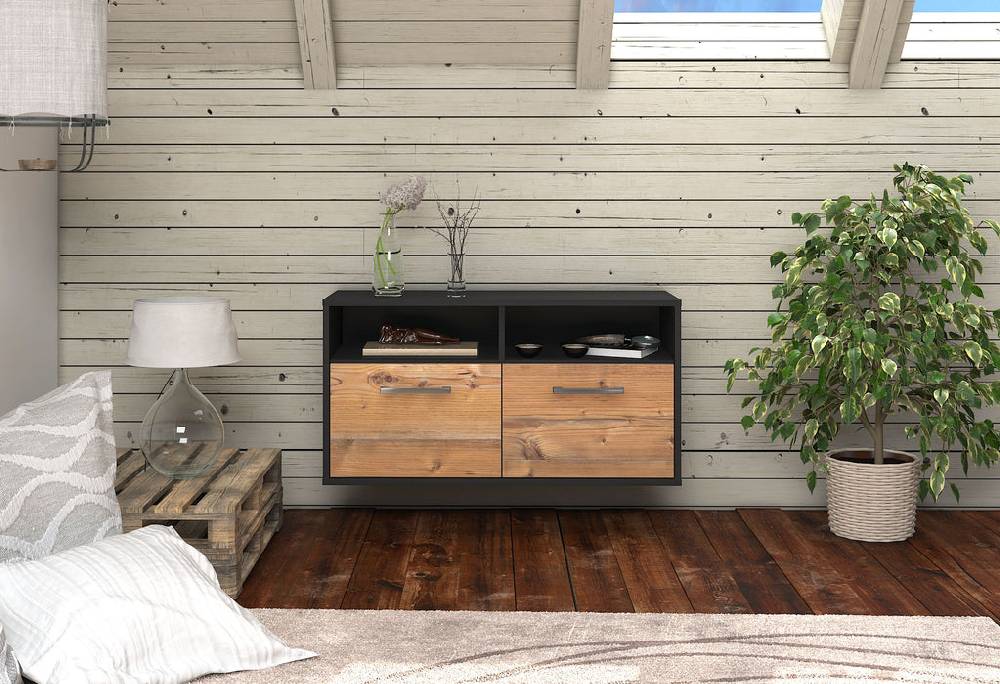 Stil Zeit Möbel Lowboard Columbus, Pinie, hängend mit Griffen (92x49x35cm) Neueste Stile