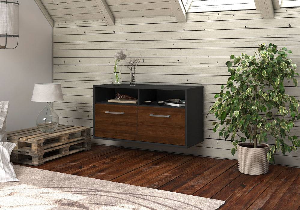 Stil Zeit Möbel Lowboard Columbus, Walnuss, hängend mit Griffen (92x49x35cm) Letzte 2 Tage