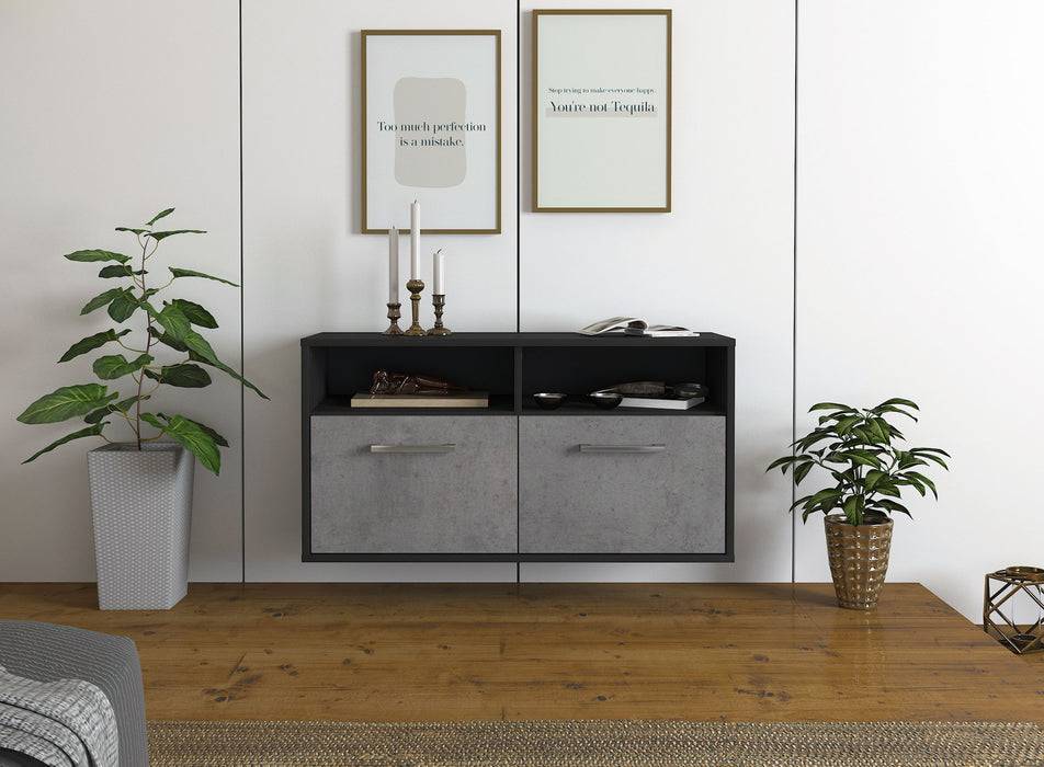 Stil Zeit Möbel Lowboard Columbus, Beton, hängend mit Griffen (92x49x35cm) Zeitbegrenzte Promotion