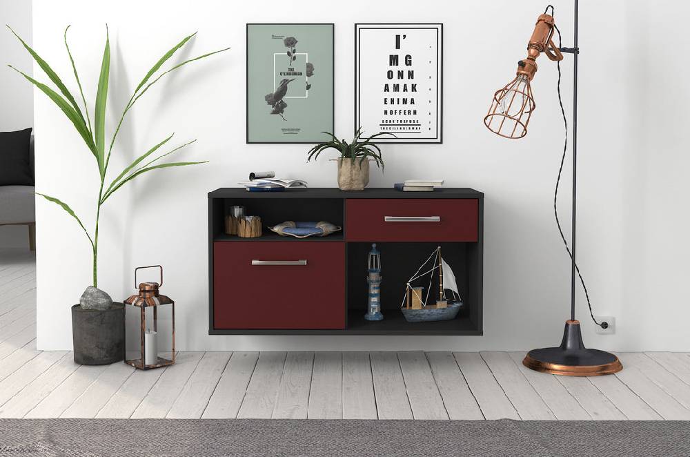 Stil Zeit Möbel Lowboard San Francisco, Bordeaux, hängend mit Griffen (92x49x35cm) Bis zu 60% Rabatt