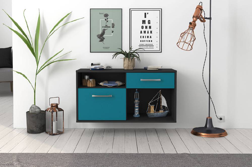 Stil Zeit Möbel Lowboard San Francisco, Tuerkis, hängend mit Griffen (92x49x35cm) Bis zu 65% Rabatt
