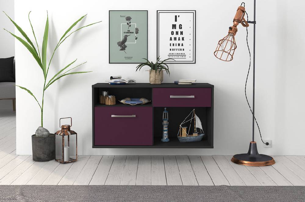Stil Zeit Möbel Lowboard San Francisco, Lila, hängend mit Griffen (92x49x35cm) Nur für heute