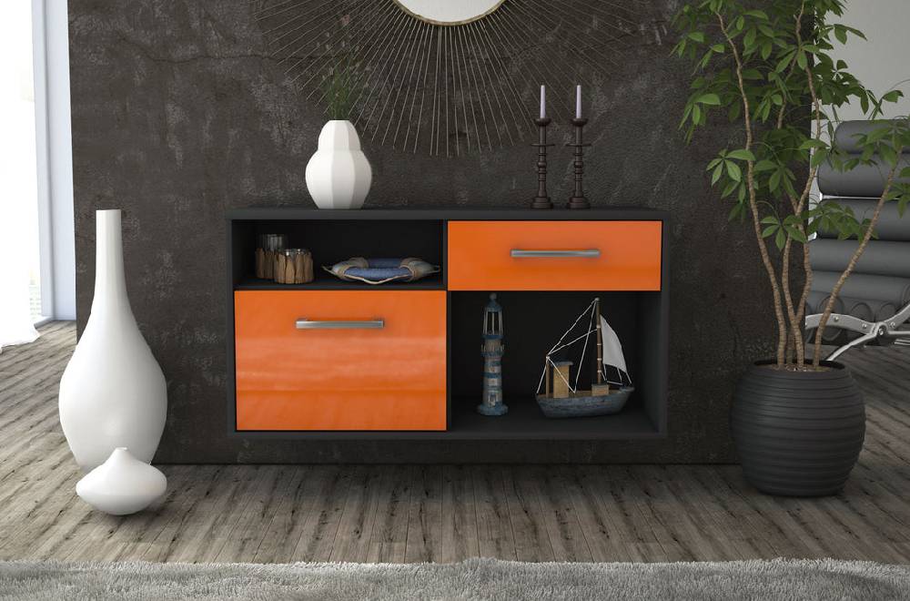Stil Zeit Möbel Lowboard San Francisco, Orange, hängend mit Griffen (92x49x35cm) Riesige Rabatte