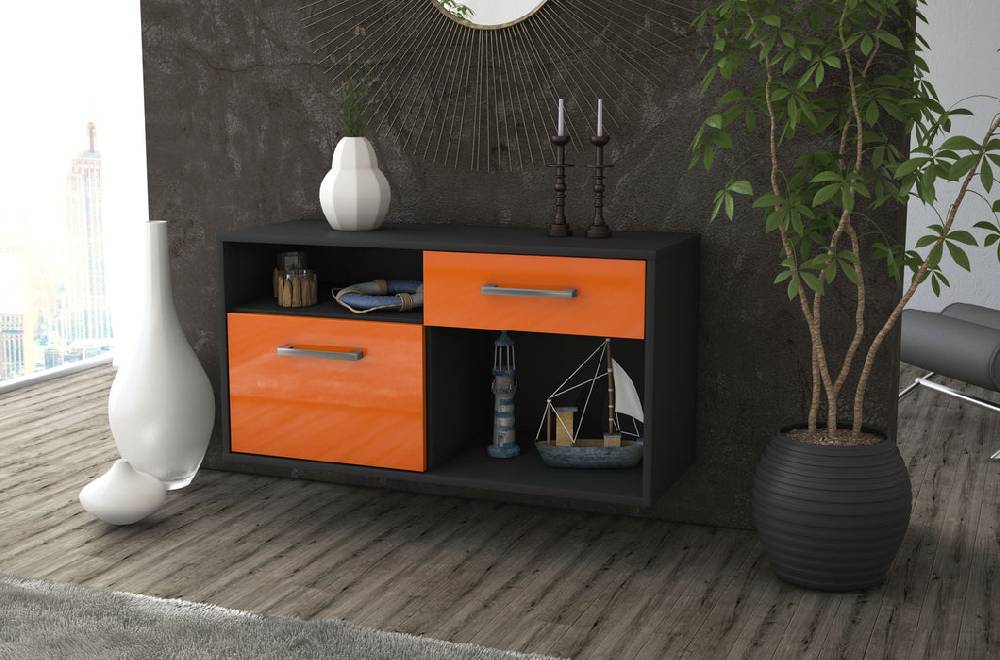 Stil Zeit Möbel Lowboard San Francisco, Orange, hängend mit Griffen (92x49x35cm) Riesige Rabatte