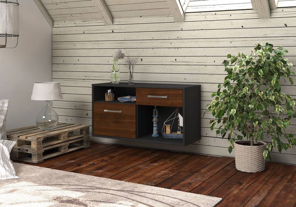 Stil Zeit Möbel Lowboard San Francisco, Walnuss, hängend mit Griffen (92x49x35cm) Fabrikladen