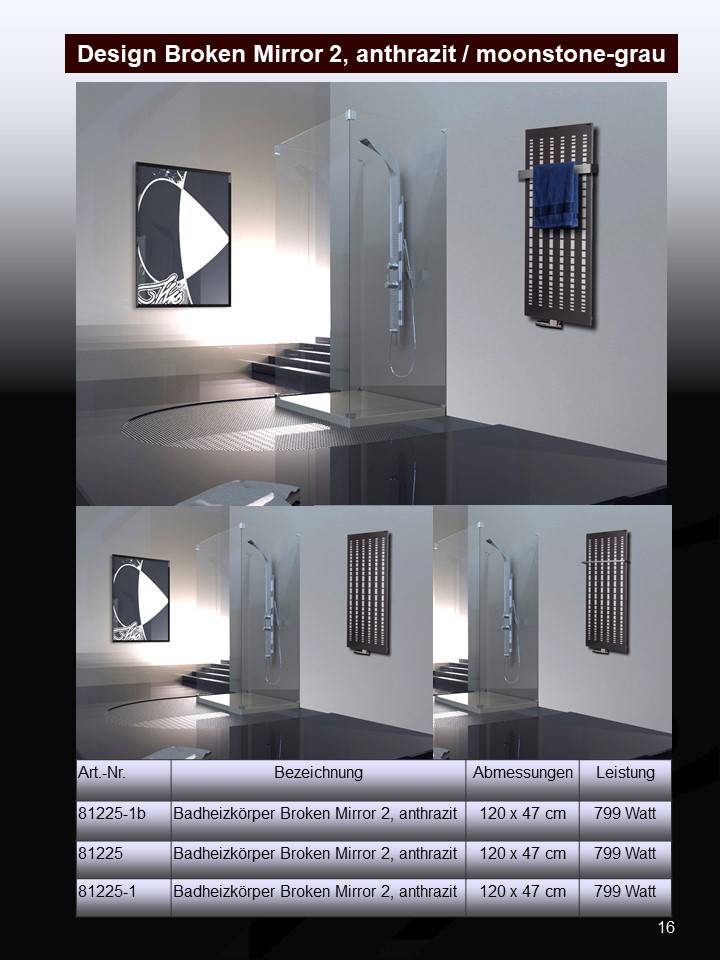 Szagato BADHEIZKÖRPER Design broken Mirror 2 120x47cm 799 Watt anthrazit moonstone SZAGATO Designheizkörper Handtuchheizkörper Mittelanschluss Handtuchwärmer Begrenztes Angebot