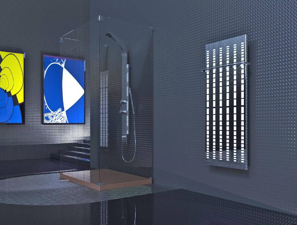 Szagato BADHEIZKÖRPER Design broken Mirror 2 120x47cm 799 Watt Edelstahl (+1 Halter 15mm) SZAGATO Designheizkörper Mittelanschluss Paneelheizkörper