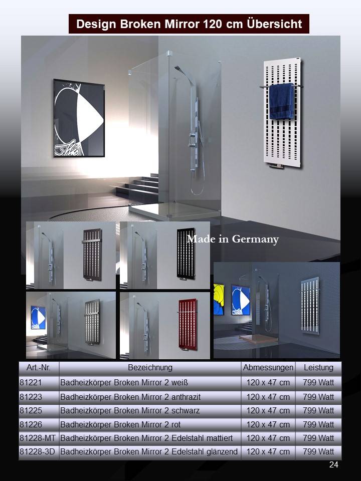 Szagato BADHEIZKÖRPER Design broken Mirror 2 120x47cm 799 Watt Edelstahl (+1 Halter 50mm) SZAGATO Designheizkörper Mittelanschluss Handtuchwärmer Heizkörper Exklusivangebot