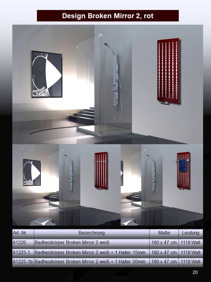 Szagato BADHEIZKÖRPER Design broken Mirror 2 120x47cm 799 Watt rot SZAGATO Designheizkörper Handtuchheizkörper mit Mittelanschluss Handtuchwärmer Muttertagsangebot