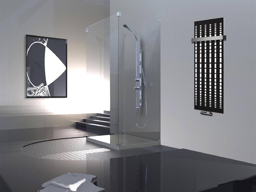 Szagato BADHEIZKÖRPER Design broken Mirror 2 120x47cm 799 Watt schwarz (+1 Halter 50mm) SZAGATO Designheizkörper Handtuchheizkörper mit Mittelanschluss Valentinstagsangebot