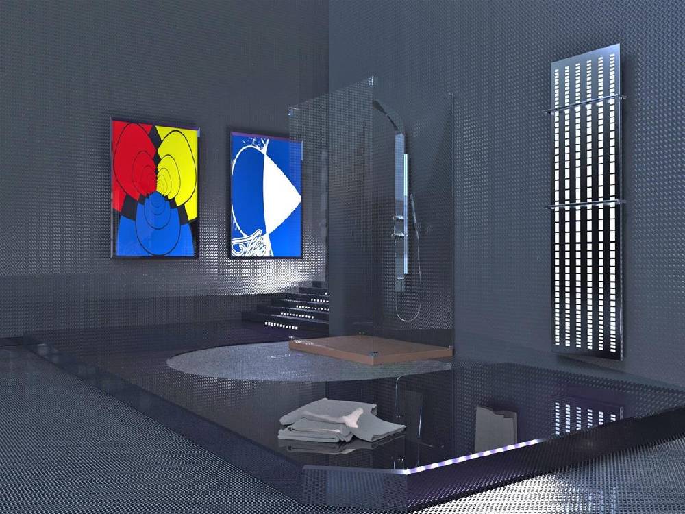 Szagato BADHEIZKÖRPER Design broken Mirror 3 180x47cm 1118 Watt Edelstahl (+1 Halter glänzend 15mm) SZAGATO Designheizkörper Mittelanschluss Handtuchwärmer