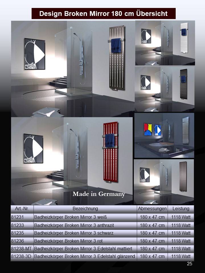 Szagato BADHEIZKÖRPER Design broken Mirror 3 180x47cm 1118 Watt Edelstahl (+1 Halter glänzend 15mm) SZAGATO Designheizkörper Mittelanschluss Handtuchwärmer Zeitlich begrenztes Angebot
