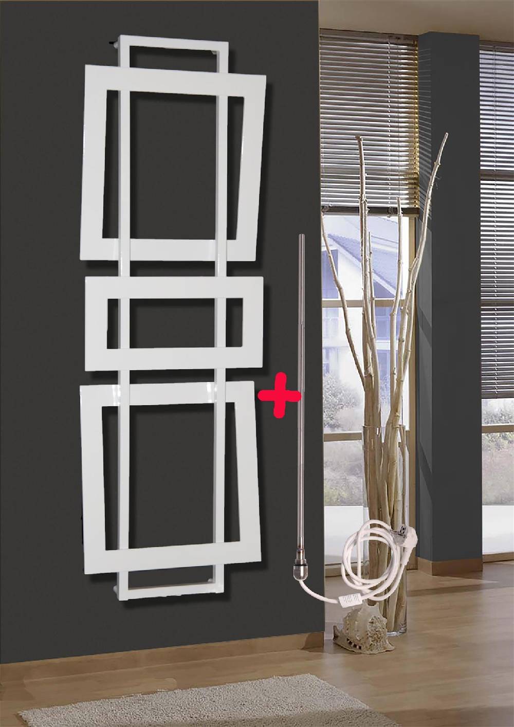 Szagato BADHEIZKÖRPER Design ART I 180x60cm 1019 Watt weiß + Heizstab 900 Watt SZAGATO Designheizkörper Handtuchheizkörper mit Mittelanschluss Handtuchwärmer