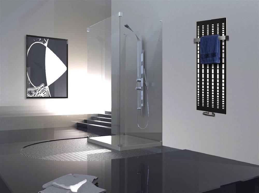 Szagato BADHEIZKÖRPER Design broken Mirror 3 180x47cm 1118 Watt schwarz (+1 Halter 50mm) SZAGATO Designheizkörper Handtuchheizkörper mit Mittelanschluss Fabrikladen