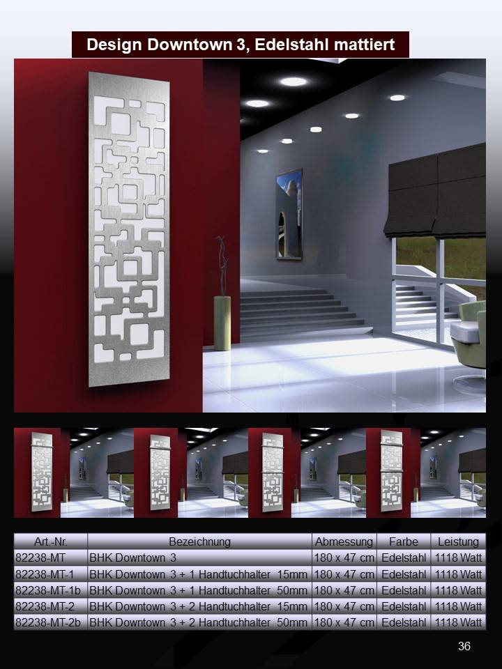 Szagato BADHEIZKÖRPER Design Downtown 3 180x47cm 1118 Watt Edelstahl matt SZAGATO Designheizkörper Handtuchheizkörper mit Mittelanschluss Handtuchwärmer Schlussverkauf