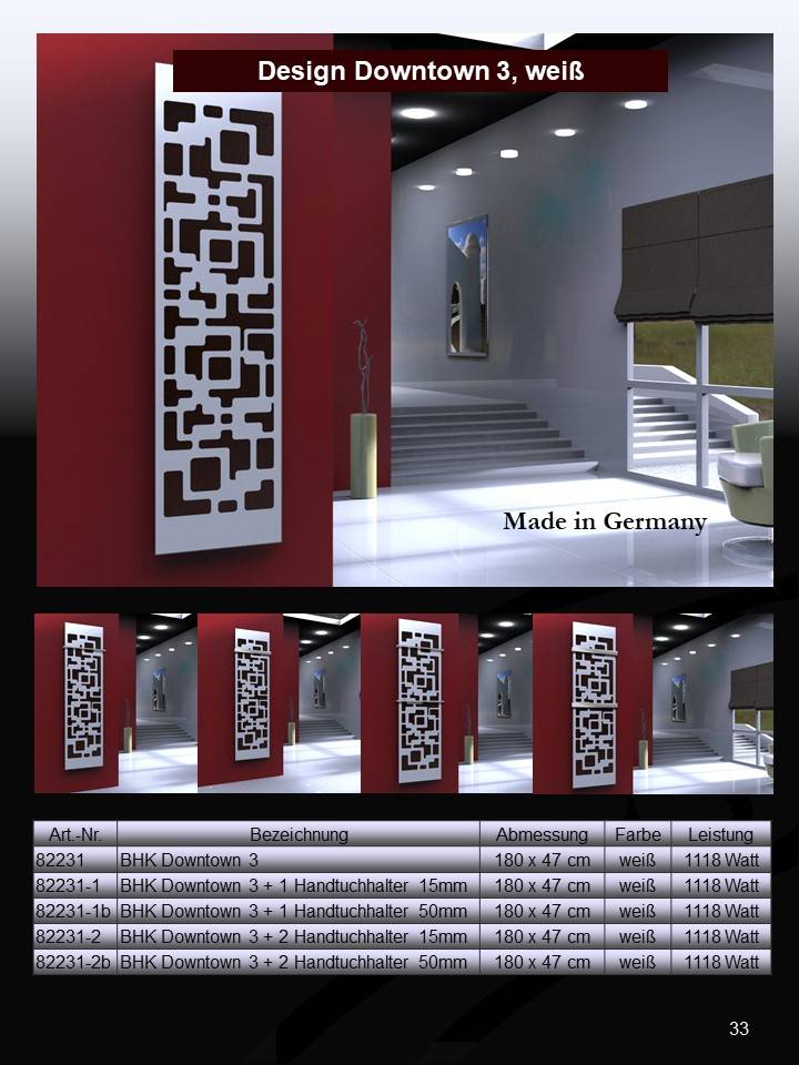 Szagato BADHEIZKÖRPER Design Downtown 3 180x47cm 1118 Watt weiß SZAGATO Designheizkörper Handtuchheizkörper mit Mittelanschluss Handtuchwärmer Kostenloser Versand