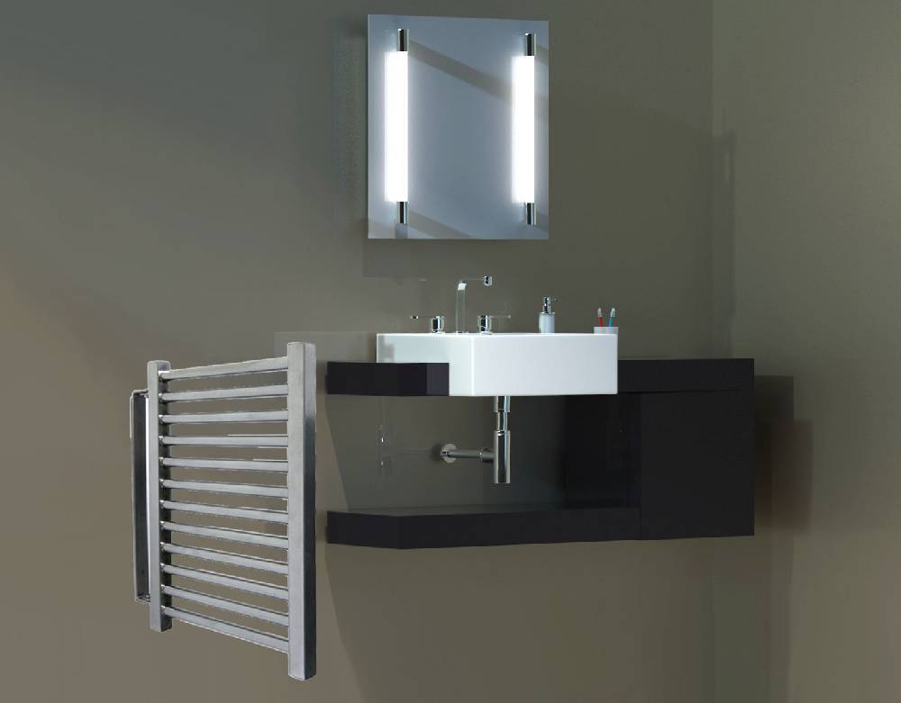 Szagato BADHEIZKÖRPER Design Köln schwenkbar 50x35cm Edelstahloptik inkl. 150 Watt Heizstab Marke SZAGATO Bad Heizkörper (Seitenanschluss) Sonderangebot der Fabrik
