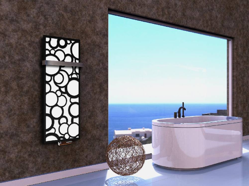 Szagato BADHEIZKÖRPER Design Kreta 2 120x47cm 799 Watt weiß schwarz +1 Halter 50mm SZAGATO Designheizkörper Handtuchheizkörper Mittelanschluss Handtuchwärmer Fabrikladen