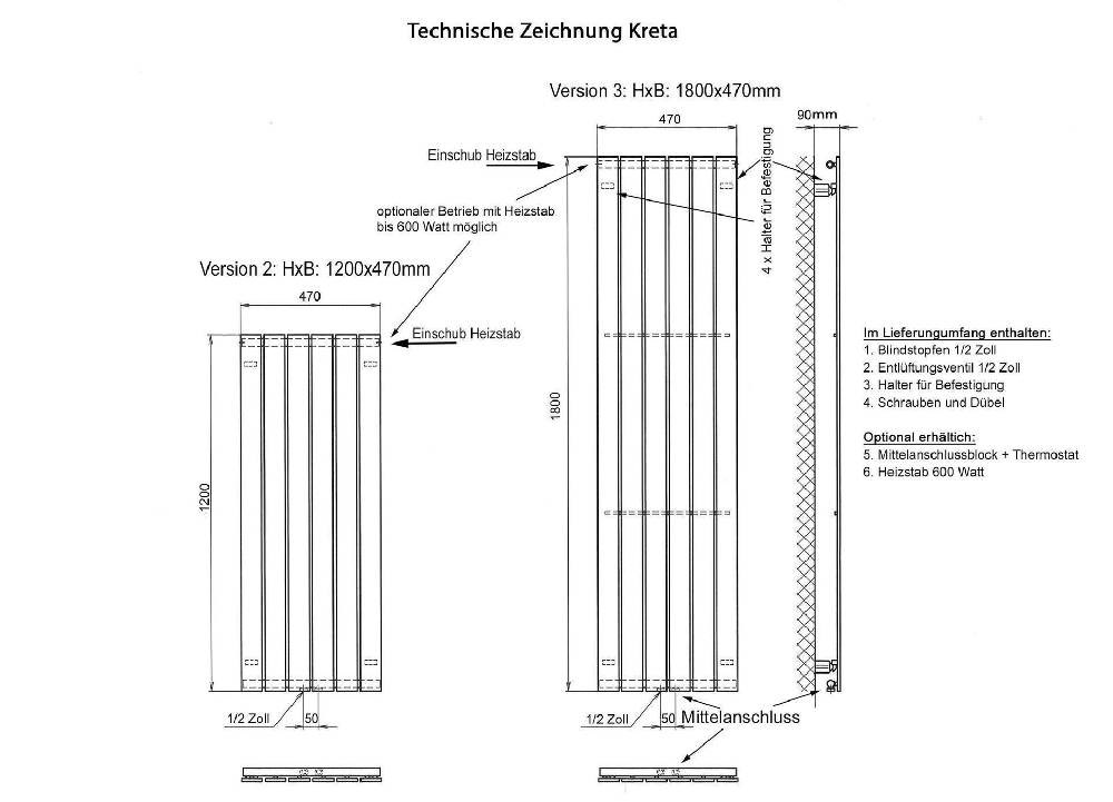 Szagato BADHEIZKÖRPER Design Kreta 3 180x47cm 1118 Watt anthrazit moonstone weiß (+1 Halter 15mm) SZAGATO Designheizkörper mit Mittelanschluss Handtuchwärmer Rabatte dieses Monats
