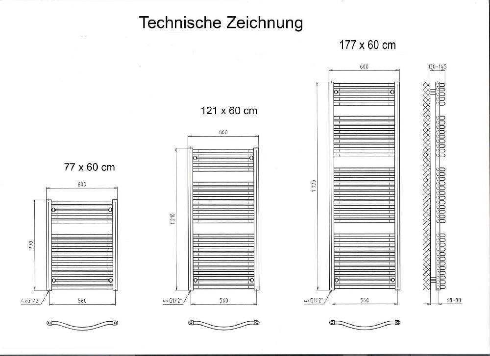 Szagato BADHEIZKÖRPER Design Mannheim 3 177x60cm 1471 Watt Edelstahloptik SZAGATO Handtuchheizkörper mit Seitenanschluss Handtuchwärmer mit Seitenanschluss Begrenzte Freigabe