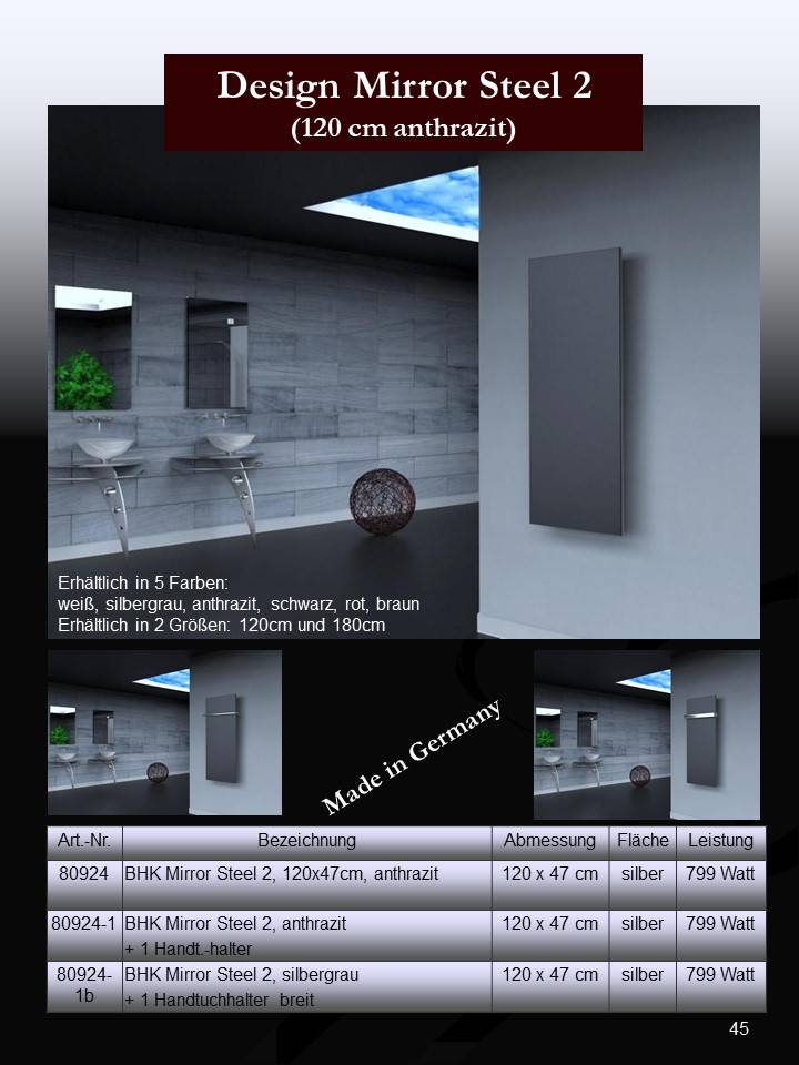 Szagato BADHEIZKÖRPER Design Mirror Steel 2 120x47cm 799 Watt anthrazit SZAGATO Designheizkörper Handtuchheizkörper mit Mittelanschluss Handtuchwärmer Super Rabatt