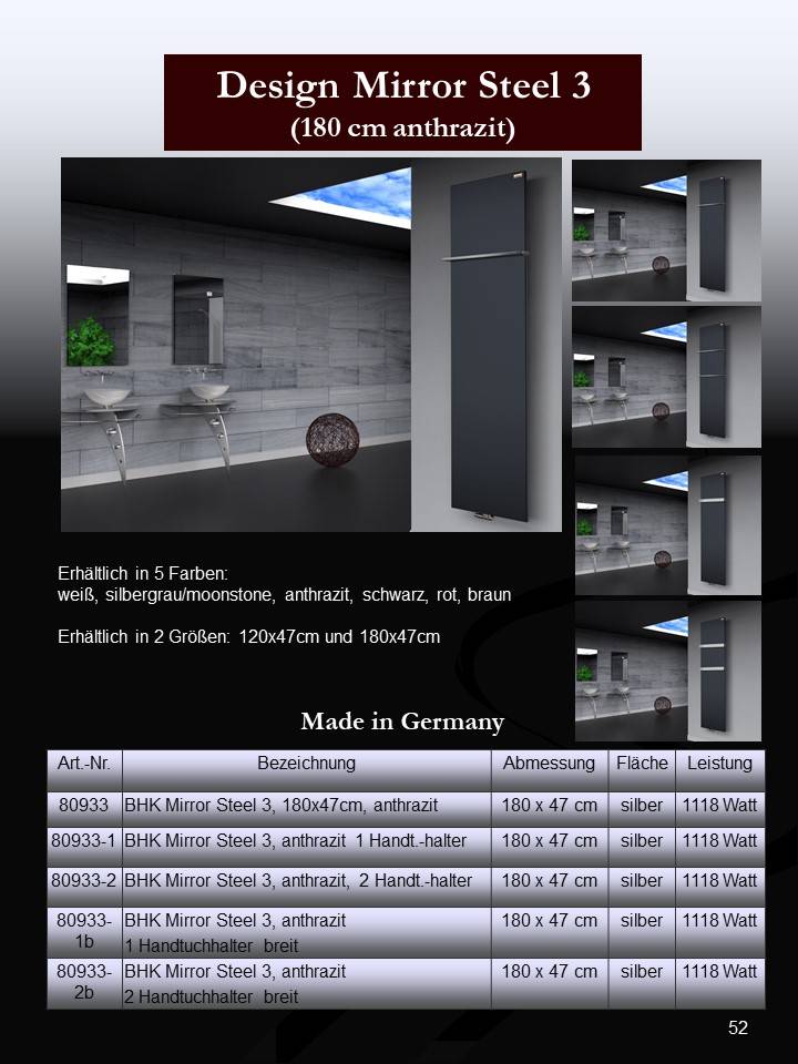 Szagato BADHEIZKÖRPER Design Mirror Steel 3 180x47cm 1118 Watt anthrazit SZAGATO Designheizkörper Handtuchheizkörper mit Mittelanschluss Handtuchwärmer Günstiger Verkauf