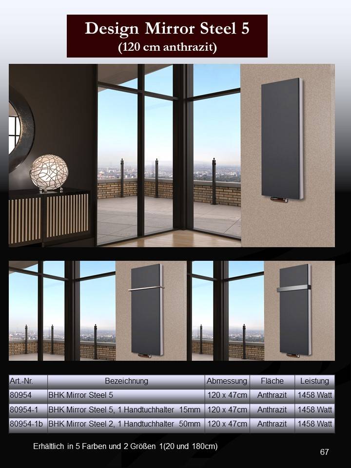Szagato BADHEIZKÖRPER Design Mirror Steel 5 120x47cm 1458 Watt anthrazit SZAGATO Designheizkörper Handtuchheizkörper mit Mittelanschluss Handtuchwärmer Jubiläumsangebot