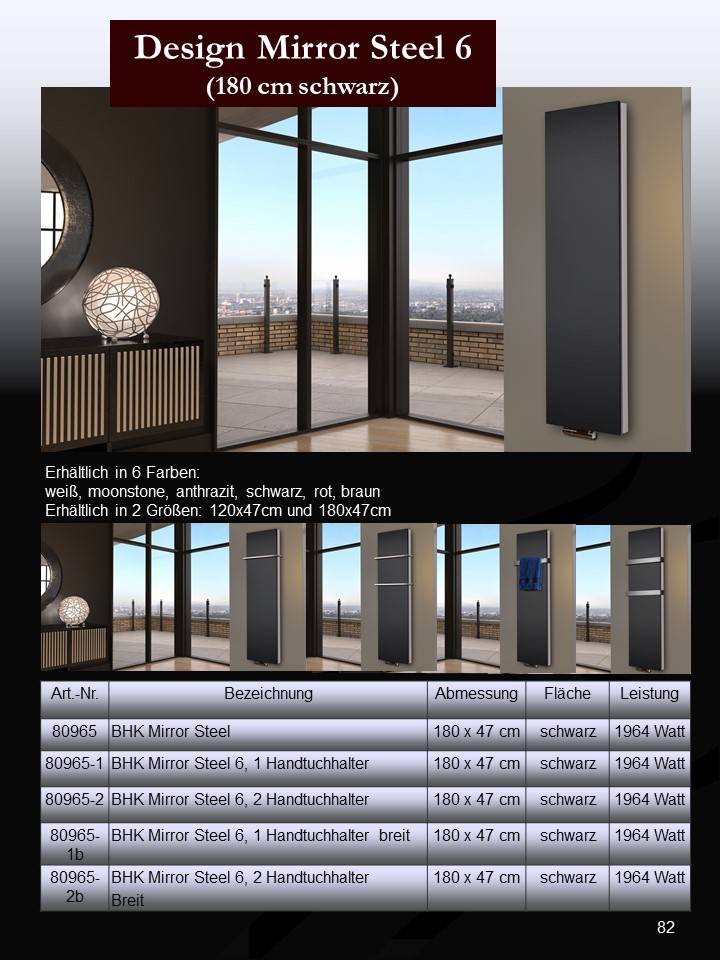Szagato BADHEIZKÖRPER Design Mirror Steel 6 180x47cm 1964 Watt schwarz SZAGATO Designheizkörper Handtuchheizkörper mit Mittelanschluss Handtuchwärmer Zeitbegrenzte Promotion