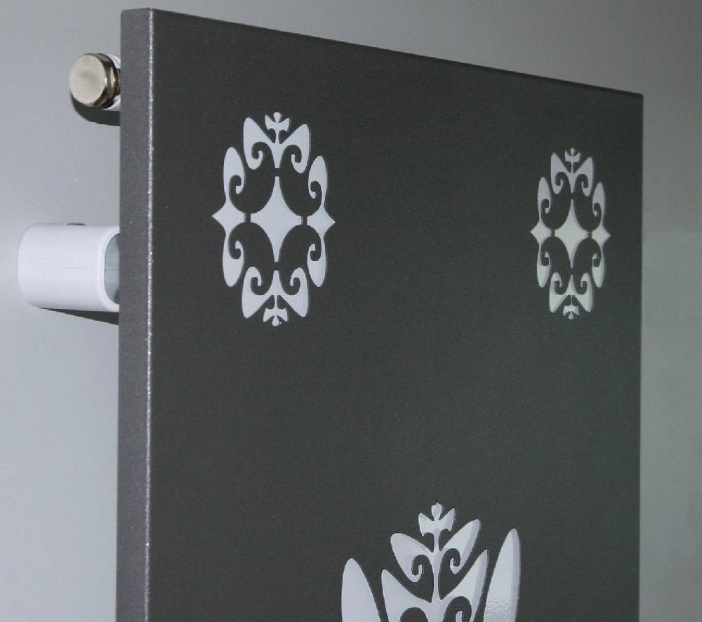 Szagato BADHEIZKÖRPER Design Ornaments 3 180x47cm 1118Watt anthrazit - moonstone (+2 Halter 50mm) SZAGATO Designheizkörper mit Mittelanschluss Handtuchwärmer Vatertagsangebot