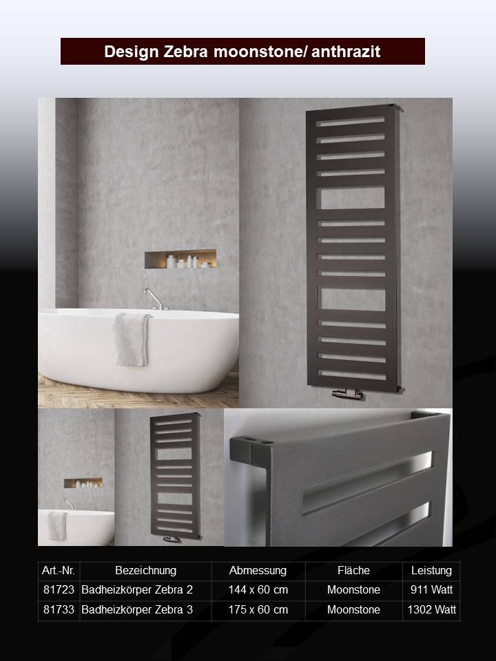 Szagato BADHEIZKÖRPER Design Zebra 3 175x60cm 1302 Watt anthrazit moonstone SZAGATO Designheizkörper Handtuchheizkörper mit Mittelanschluss Handtuchwärmer Weihnachtsangebot