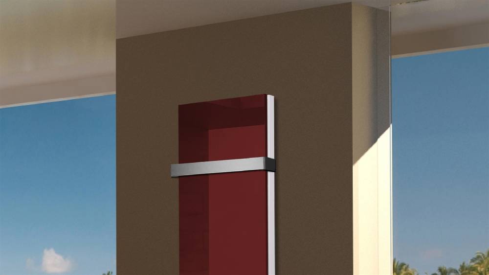 Szagato BADHEIZKÖRPER Glas Montevideo 5 Glasfront 120x47cm 1458 Watt rot +1 Halter 50mm SZAGATO Designheizkörper Handtuchheizkörper mit Mittelanschluss Muttertagsangebot