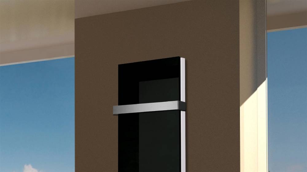 Szagato BADHEIZKÖRPER Glas Montevideo 5 Glasfront 120x47cm 1458 Watt schwarz + 1 Handtuchhalter 15x15mm SZAGATO Designheizkörper mit Mittelanschluss Vatertagsangebot