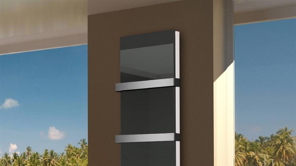Szagato BADHEIZKÖRPER Glas Montevideo 6 Glasfront 180x47cm 1964 Watt anthrazit - moonstone +2 Halter 50mm SZAGATO Designheizkörper mit Mittelanschluss Online Outlet