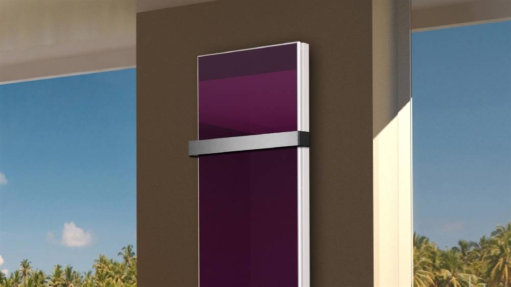 Szagato BADHEIZKÖRPER Glas Montevideo 6 Glasfront 180x47cm 1964 Watt violett +1 Halter 50mm SZAGATO Designheizkörper Handtuchheizkörper mit Mittelanschluss Neuheiten