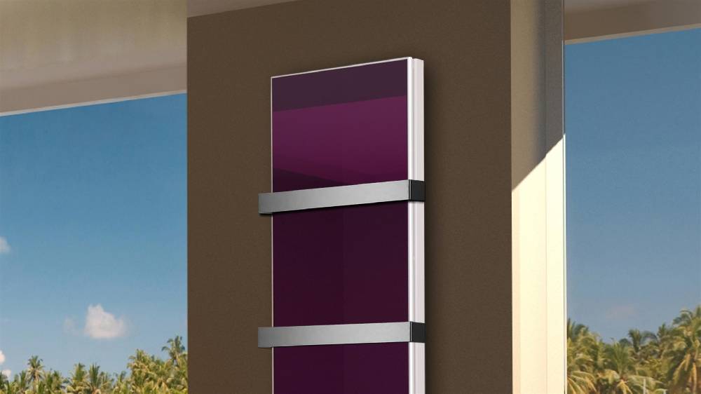 Szagato BADHEIZKÖRPER Glas Montevideo 6 Glasfront 180x47cm 1964 Watt violett +2 Halter 50mm SZAGATO Designheizkörper Handtuchheizkörper mit Mittelanschluss Bestseller