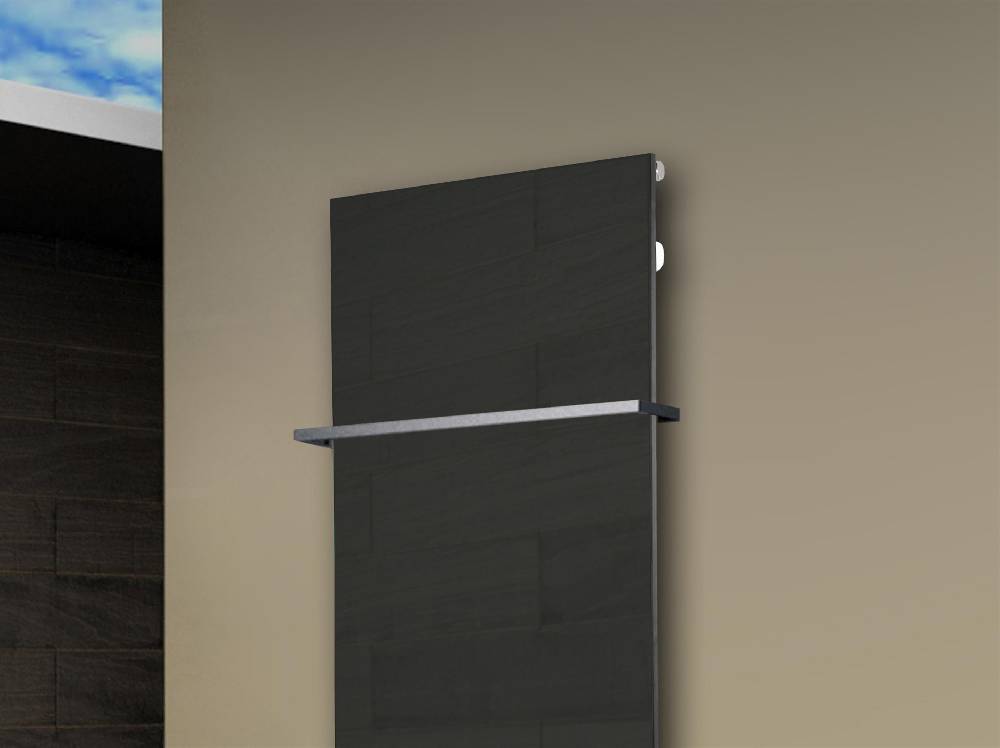 Szagato Badheizkörper mit Glas Design Montevideo 2 (Glasfront) 120x47cm 799 Watt anthrazit - moon +1 Halter 15mm SZAGATO Designheizkörper mit Mittelanschluss Kauf eins, bekomm eins gratis