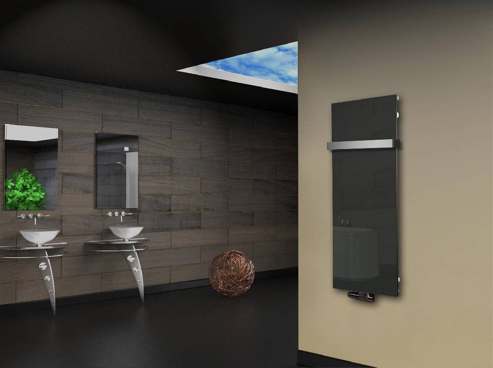 Szagato Badheizkörper mit Glas Design Montevideo 2 (Glasfront) 120x47cm 799 Watt anthrazit - moon +1 Halter 50mm SZAGATO Designheizkörper mit Mittelanschluss Tägliche Deals