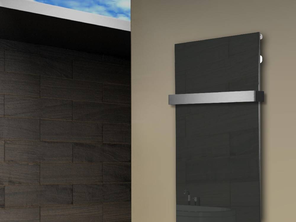 Szagato Badheizkörper mit Glas Design Montevideo 2 (Glasfront) 120x47cm 799 Watt anthrazit - moon +1 Halter 50mm SZAGATO Designheizkörper mit Mittelanschluss Tägliche Deals
