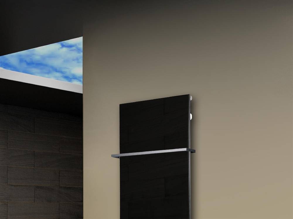 Szagato Badheizkörper mit Glas Design Montevideo 2 (Glasfront) 120x47cm 799 Watt schwarz (+1 Halter 15mm) SZAGATO Designheizkörper mit Mittelanschluss Riesige Ersparnisse