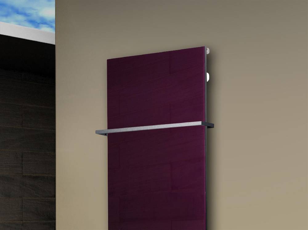 Szagato Badheizkörper mit Glas Design Montevideo 2 (Glasfront) 120x47cm 799 Watt violett (+1 Halter 15mm) SZAGATO Designheizkörper mit Mittelanschluss Tiefpreis