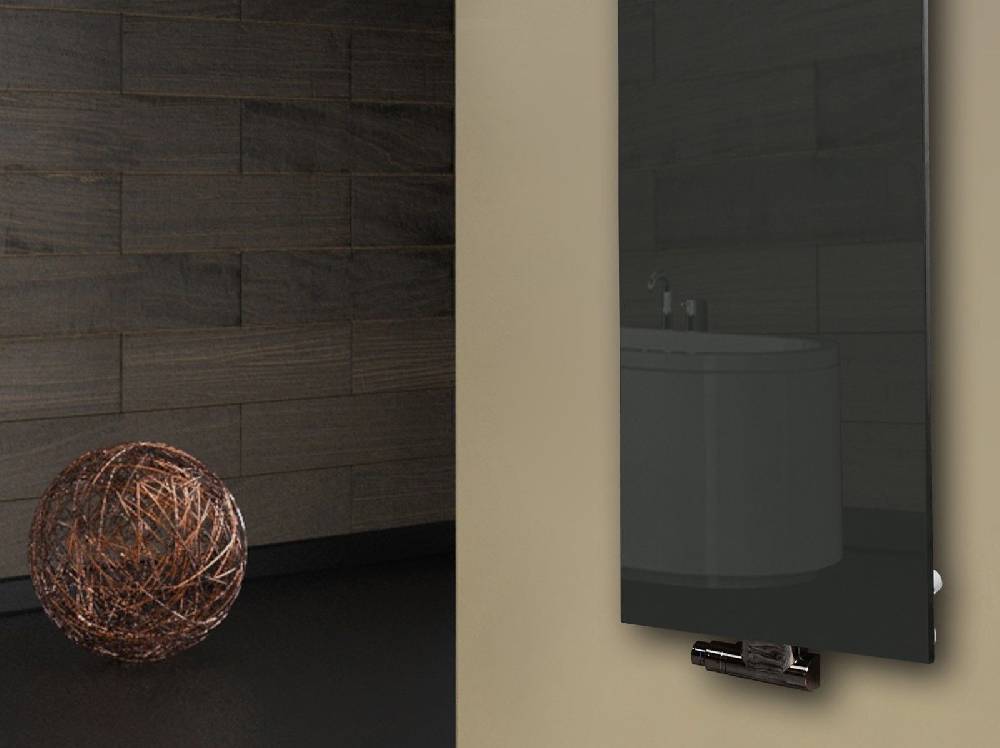 Szagato Badheizkörper mit Glas Design Montevideo 2 Glasfront 120x47cm 799 Watt anthrazit moonstone SZAGATO Handtuchwärmer Wohnraum-Heizkörper Mittelanschluss Letzte 3 Tage