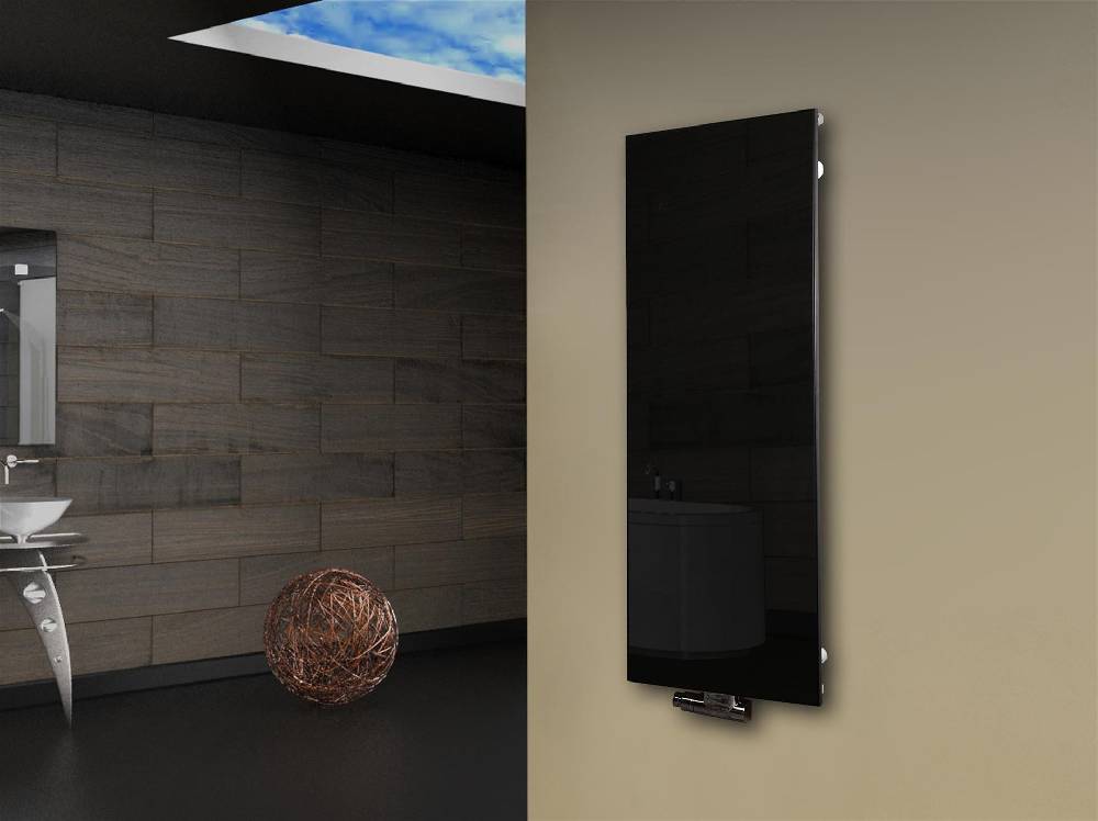 Szagato Badheizkörper mit Glas Design Montevideo 2 Glasfront 120x47cm 799 Watt schwarz SZAGATO Heizkörper Handtuchheizkörper Mittelanschluss Handtuchwärmer Neueste Stile