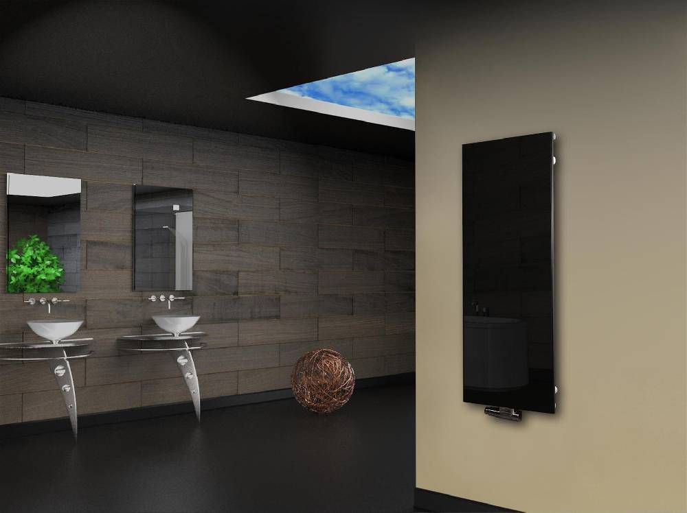 Szagato Badheizkörper mit Glas Design Montevideo 2 Glasfront 120x47cm 799 Watt schwarz SZAGATO Heizkörper Handtuchheizkörper Mittelanschluss Handtuchwärmer Neueste Stile