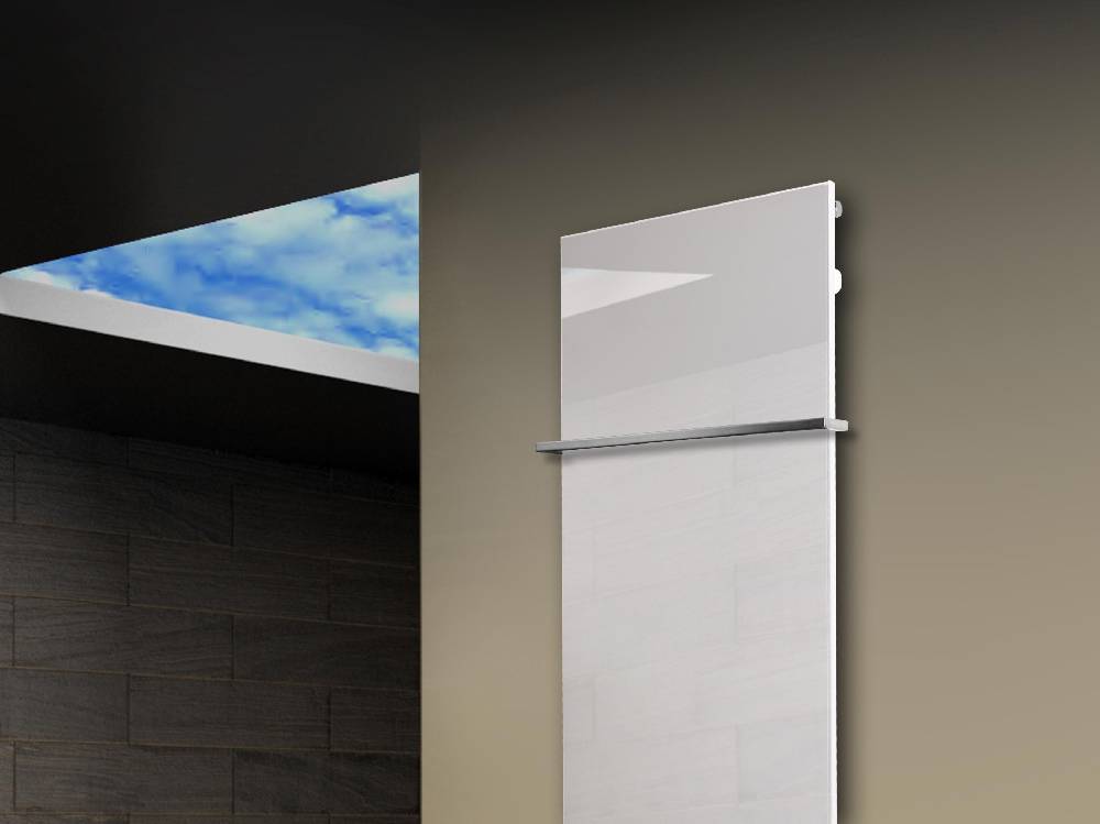 Szagato Badheizkörper mit Glas Design Montevideo 3 (Glasfront) 180x47cm 1118 Watt weiß +1 Halter 15mm SZAGATO Designheizkörper Mittelanschluss Handtuchwärmer Nur für heute
