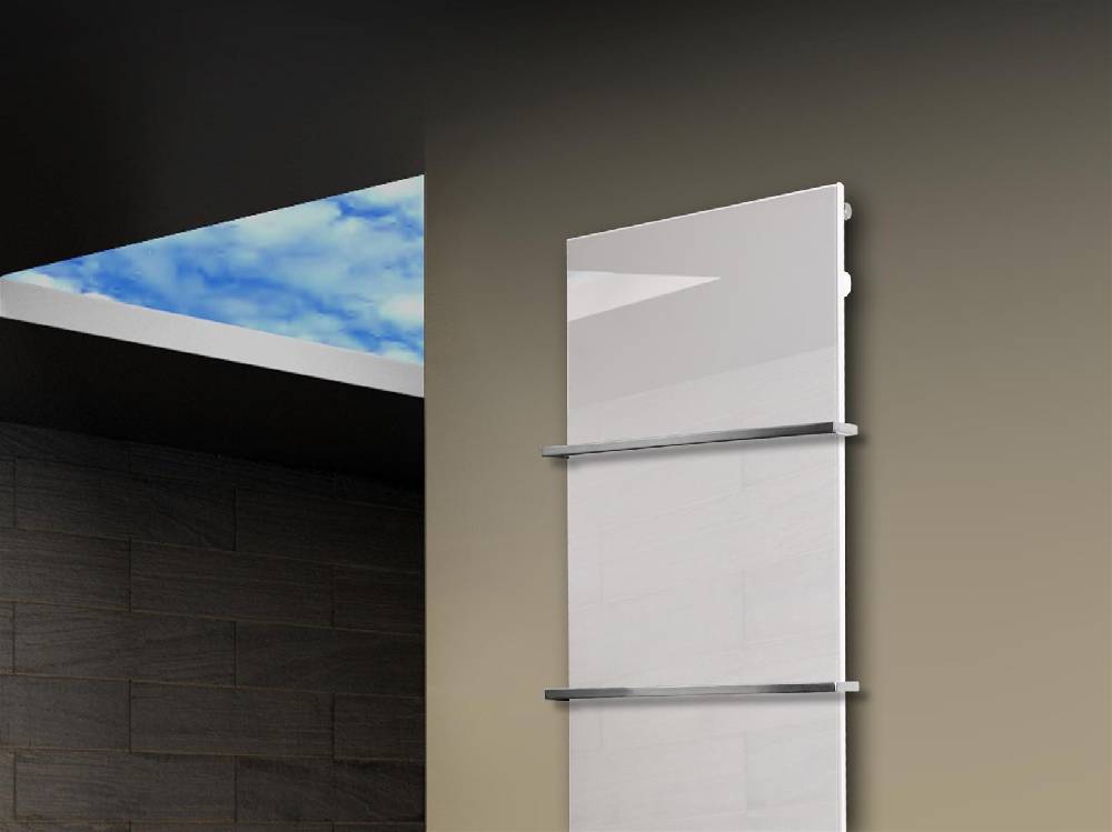 Szagato Badheizkörper mit Glas Design Montevideo 3 (Glasfront) 180x47cm 1118 Watt weiß +2 Halter 15mm SZAGATO Designheizkörper Mittelanschluss Handtuchwärmer Vierteljährliche Förderung
