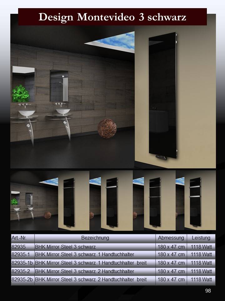 Szagato Badheizkörper mit Glas Design Montevideo 3 Glasfront 180x47cm 1118 Watt schwarz SZAGATO Design Handtuchheizkörper mit Mittelanschluss Handtuchwärmer Begrenzt auf 3 Tage
